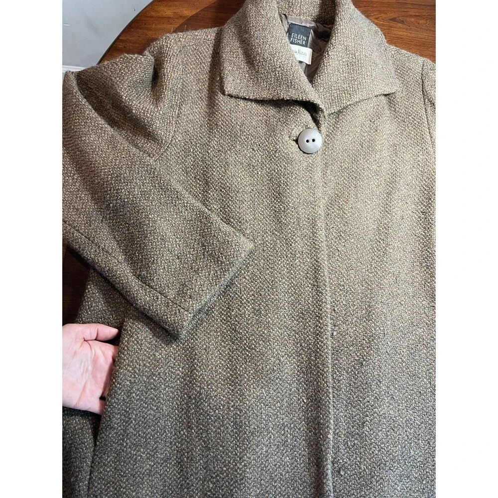 Eileen Fisher Womens Brown Alpaca Cotton Button Front A-Line Coat M Lagenlook